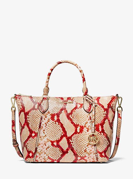 michael michael kors lenox large python embossed leather satchel|Michael Michael Kors Embossed Python .